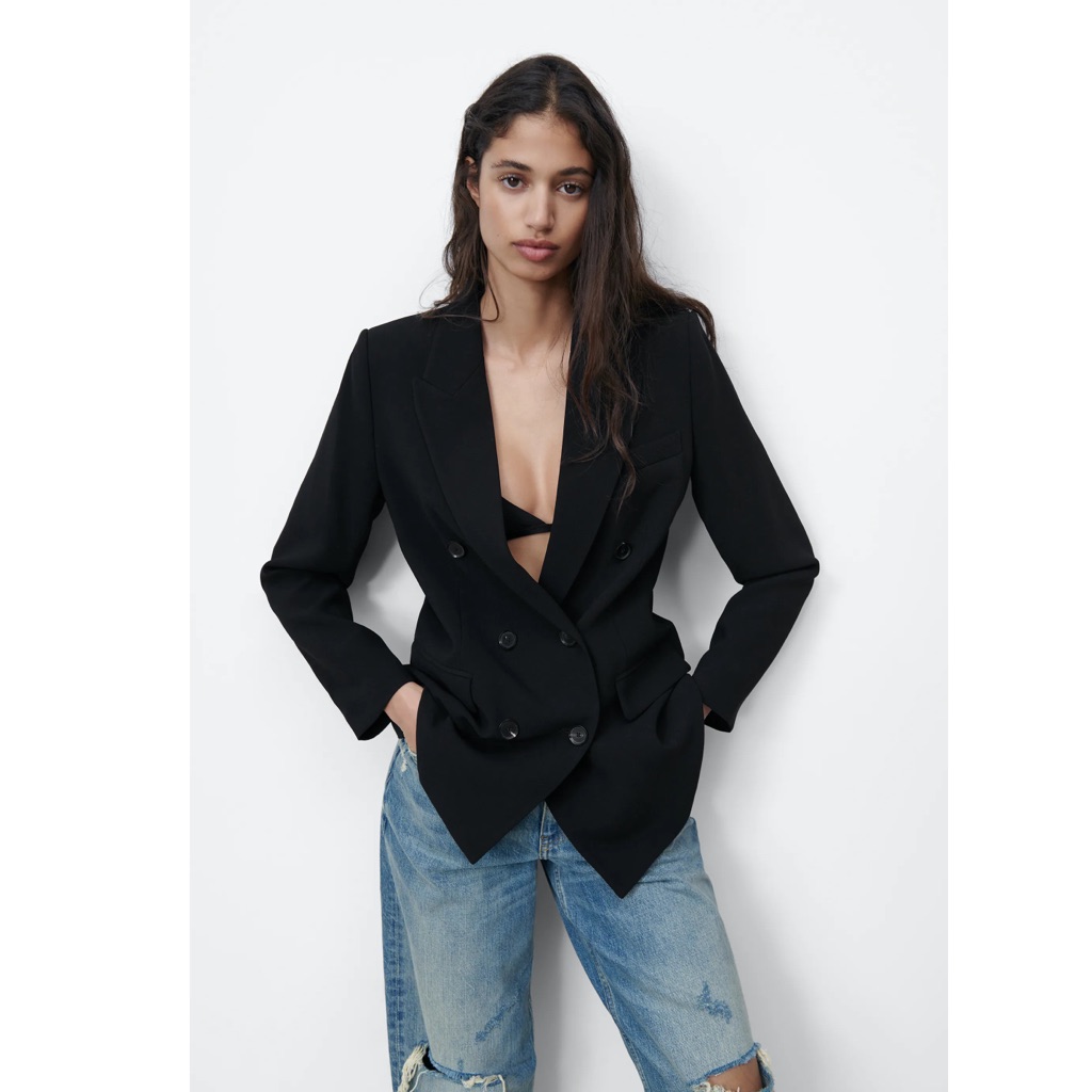 Zara Button Up Collared Basic Black Blazer